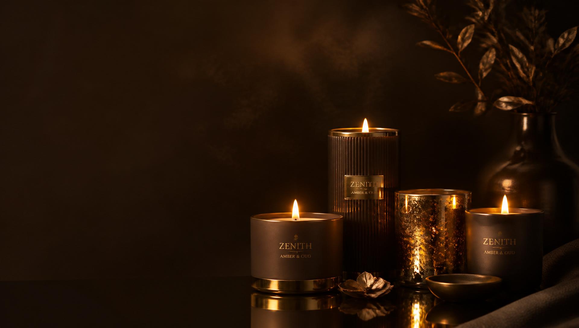 Warm candles glowing on a dark chocolate background